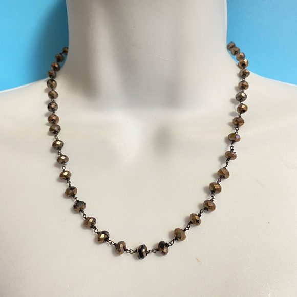 FOSSIL Copper & Black Crystal Glass Beads Necklace Bohemian Minimalist - Picture 7 of 7